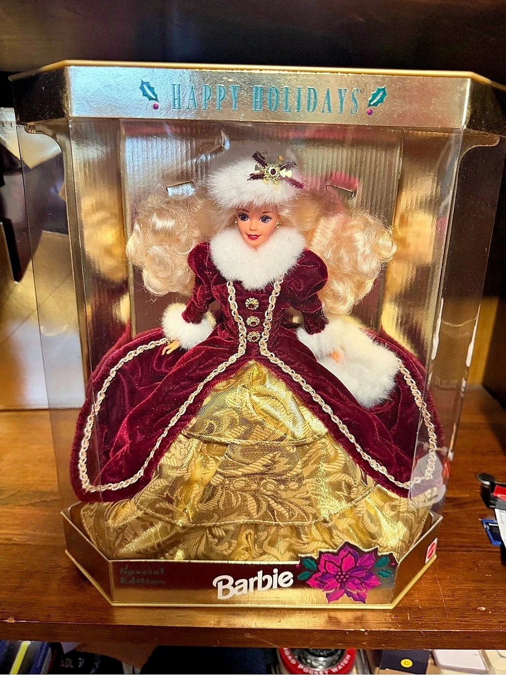 Barbie Happy Holidays Barbie Holiday Doll in Red & Gold Like New